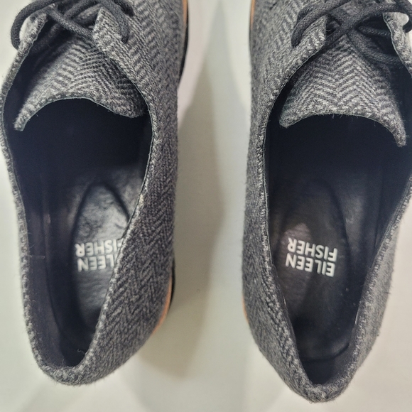 EILEEN FISHER EDDY LACE UP PLATFORM TWEED HERRINGBONE OXFORD LOAFER SHOE 7.5 A11 - Picture 6 of 13